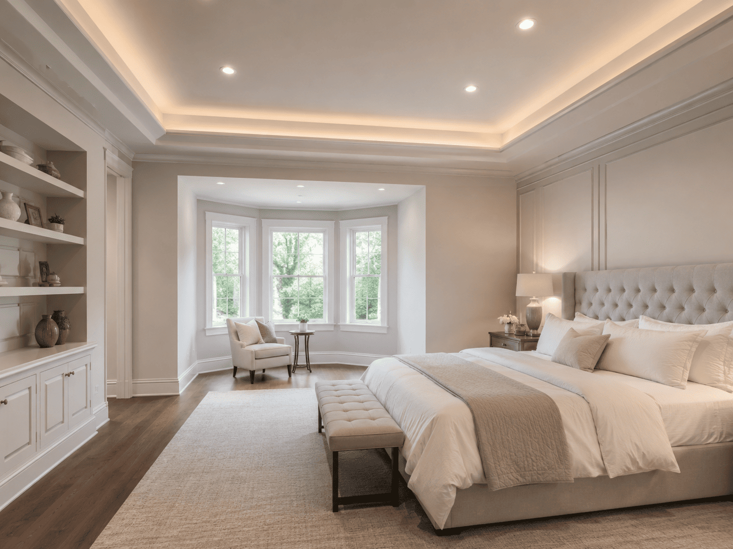 Finished bedroom with crown molding in a Benton Harbor, MI remodel