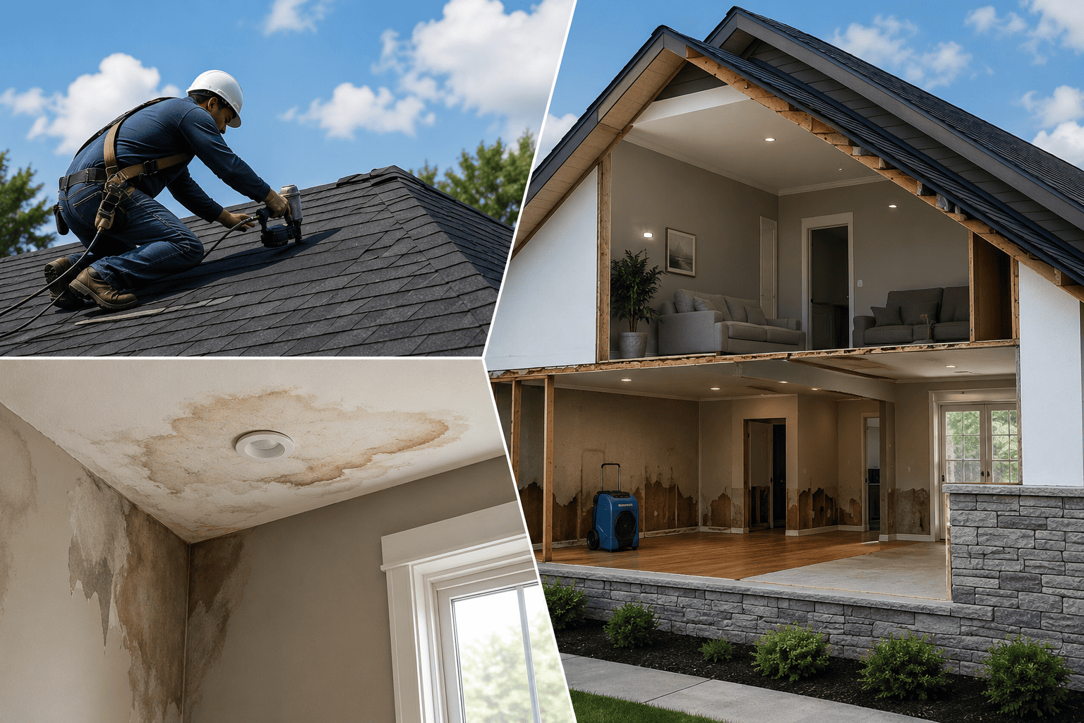 Before and after water damage repair in a Benton Harbor, MI home