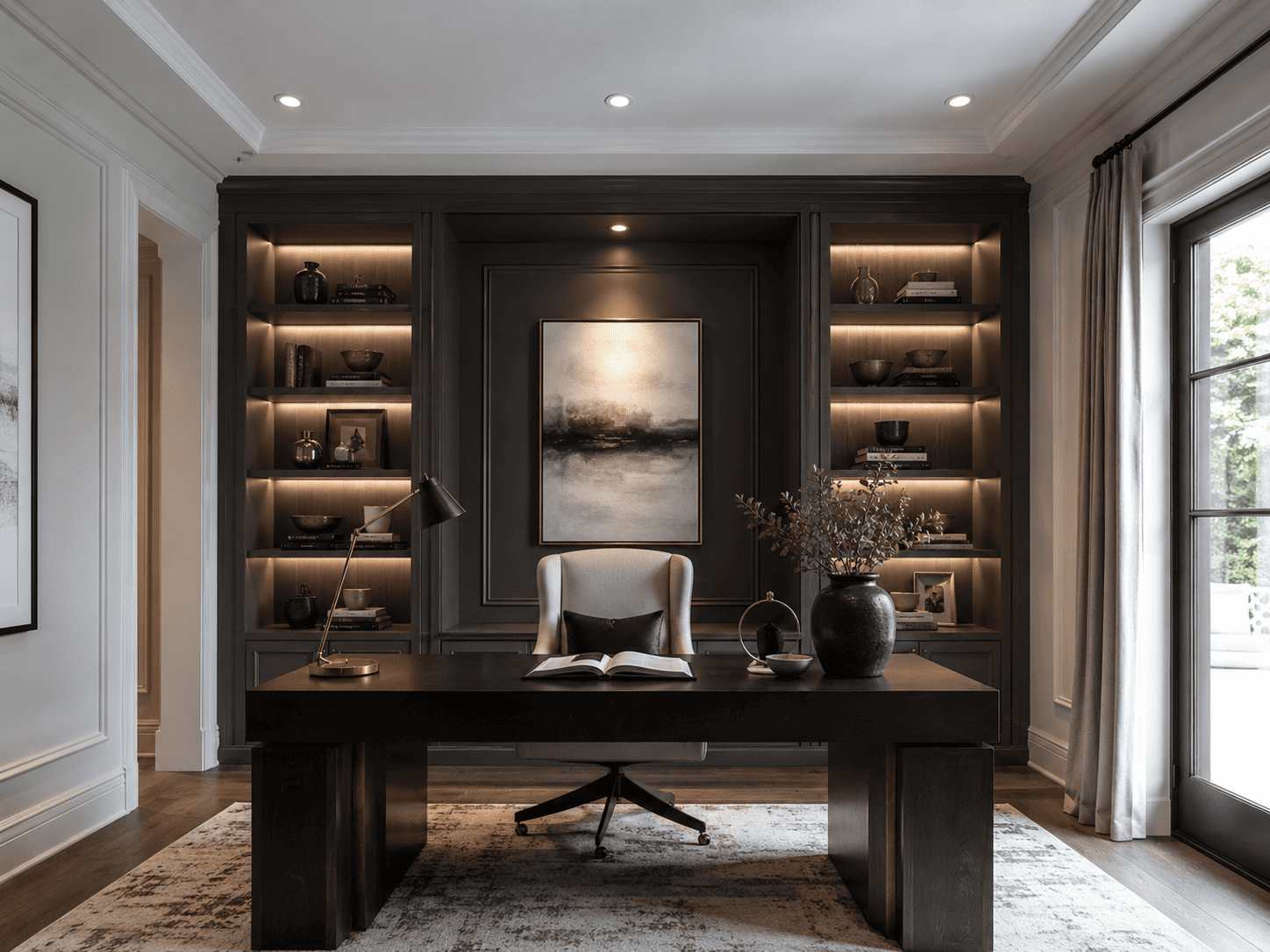 Finished home office with built-in shelving in Benton Harbor, MI