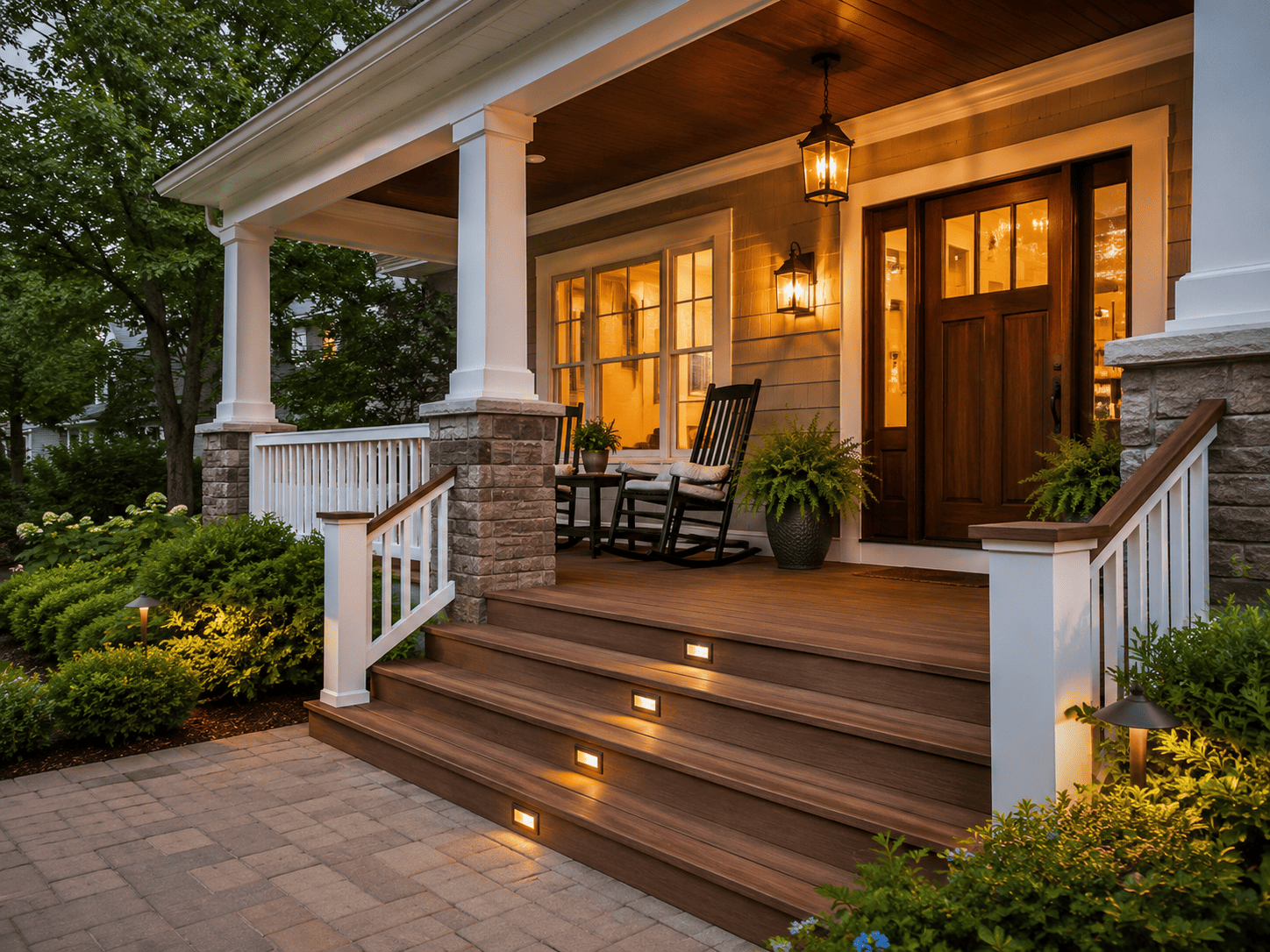 Front porch remodel with wood columns in Benton Harbor, MI