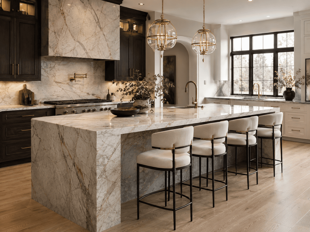 Kitchen remodel with large marble island in Benton Harbor, MI
