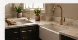 Kitchen remodel with farmhouse sink and gold faucet in Benton Harbor, MI